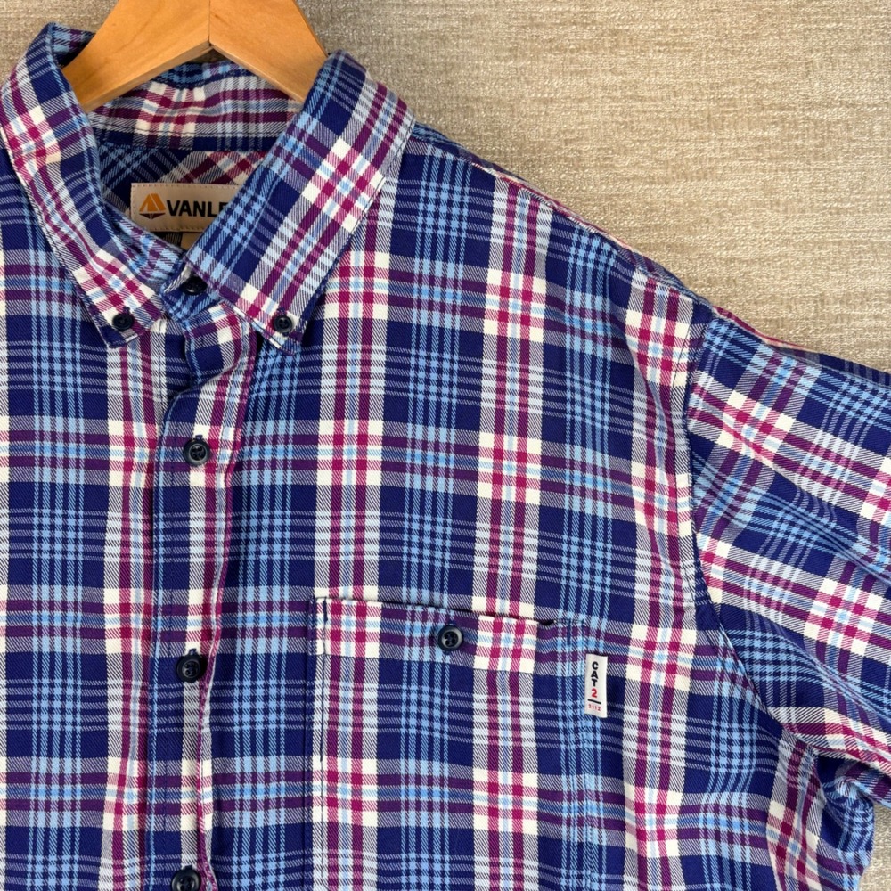 Vanlens FR2023C MNS FR Shirt Mens 2XL Blue Plaid CAT 2 Workwear EUC Industrial